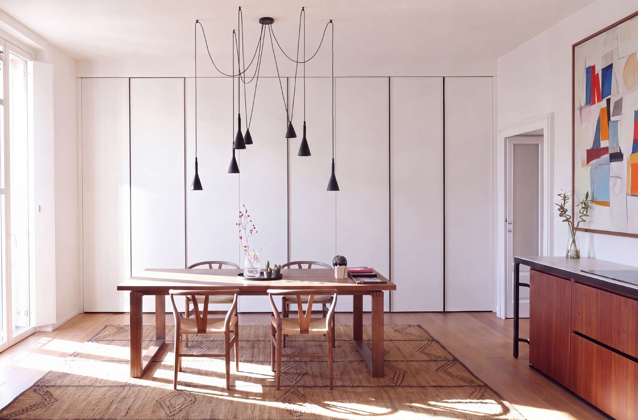 Tavolo da pranzo con lampade a sospensione
